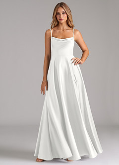 Azazie Elle Brudepigekjoler En streg Plisseret Stræk satin Gulv-længde Kjole image1