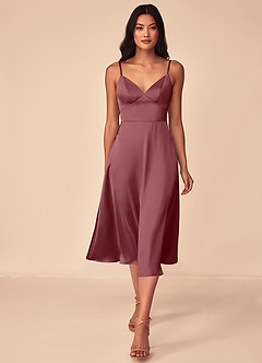 Azazie Dottie Bridesmaid Dresses Desert Rose A-Line Stretch Satin Dress image1