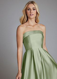 Azazie Lucienne Vestidos de damas de honor Vestido de Salvia Polvorienta de Satén Elástico de Corte en A Convertible con Sin tirantes image7