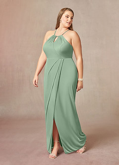 Azazie Hadid Mère de la mariée Robes Robe Fourreau en Maille Plissée Matcha image9