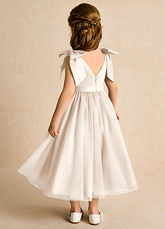 Azazie Serene Flower Girl Dresses White Alabaster Ball-Gown Bow Matte Satin Dress image3