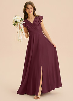 Azazie Anysa Junior Robe Trapèze en Mousseline de soie Rayé Cabernet image3