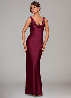 Azazie Rylina Bridesmaid Dresses Burgundy Mermaid Stretch Satin Dress image3