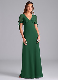 Azazie Pheby Abiti da Damigella Abito A-Line in Chiffon Plissettato Verde Scuro image4
