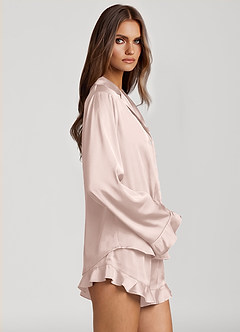 front Pyjamasset med långa ärmar och volang i satin