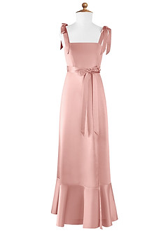 Azazie Barbara Junior Vestido de Oro Rosa de Satin Mate de Corte En A con Lazo image6