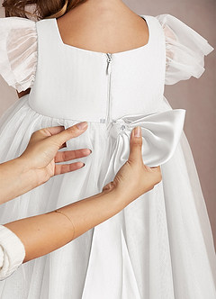 Azazie Kalio Flower Girl Dresses White A-Line with Sleeves Tulle Dress image4