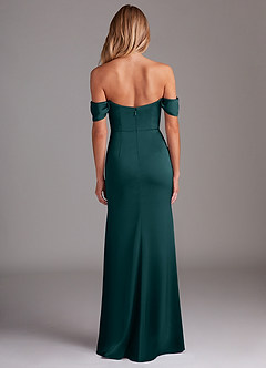 Azazie Saige Bridesmaid Dresses Pine Sheath Off the Shoulder Stretch Satin Dress image10