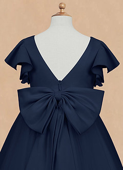 Azazie Kaeya Flower Girl Dresses Dark Navy A-Line Bow Tulle Dress image8