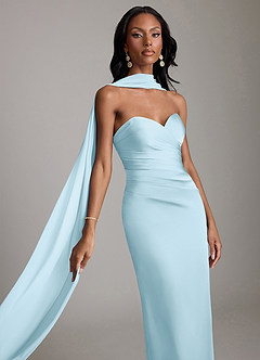 Azazie Sonora Bridesmaid Dresses Sky Blue Sheath Strapless Stretch Satin Dress image4