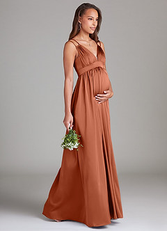 Azazie Emree Maternity Bridesmaid Dresses A-Line Stretch Satin Floor-Length Dress with Pockets image4