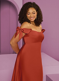 Barbie ♥ Azazie Bridesmaid Dresses Rust Sheath Off the Shoulder Stretch Satin Convertible Dress image5