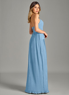 Azazie Becka Final Sale Steel Blue A-Line Strapless Chiffon Dress image5