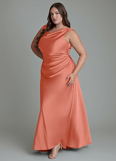 Azazie Kieryn Robes de demoiselle d'honneur Robe Sirène en Satin extensible Plissé Rose Saumon image11