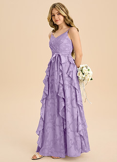 Azazie Peyton Junior Linie A Plisat Floral Burnout Lungime până la podea Domnișoară de onoare junioră Rochie image5