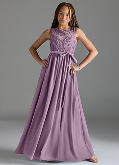 Azazie Elly Junior Wisteria A-Line Lace Chiffon Dress image3
