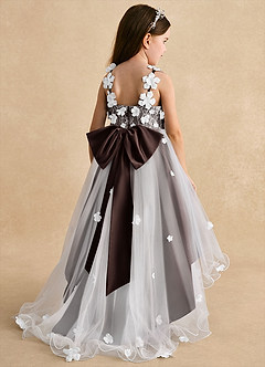 Azazie Celia Flower Girl Dresses Ganache A-Line Lace Tulle Dress image2