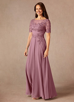 Azazie Raissa Mother of the Bride Dresses Vintage Mauve A-Line Lace Chiffon Dress image3