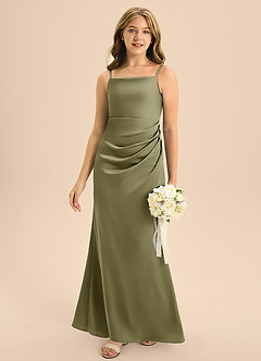 Azazie Renna Junior Pistachio A-Line Pleated Stretch Satin Dress image5