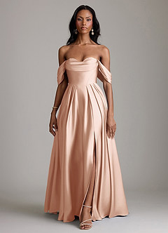 Azazie Loisa Abiti da Damigella Abito A-Line in Raso Elasticizzato a Spalla Scoperta Oro Rosa image7