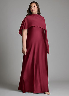 Azazie Jaleesa Bridesmaid Dresses Burgundy Sheath High Neck Stretch Satin Dress image5