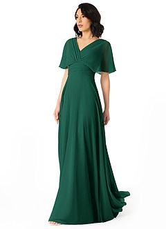 Azazie Pamela Bridesmaid Dresses Emerald A-Line V-Neck Pleated Chiffon Dress image3
