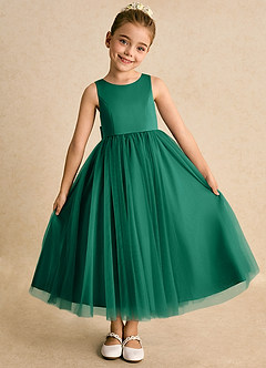 Azazie Solia Flower Girl Dresses Emerald Ball-Gown Bow Tulle Dress image5