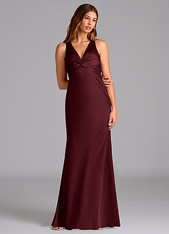 Azazie Hati Bridesmaid Dresses Cabernet Mermaid Stretch Satin Dress image3