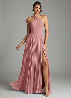 Azazie Afra Abiti da Damigella Abito A-Line in Chiffon Plissettato Rosa Polverosa image1