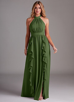 Azazie Avary Brautjungfernkleider A-Linie Plissee Chiffon Kleid Olivgrün image3