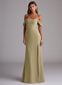 Azazie Saige Jurken voor bruidsmeisjes Converteerbaar Jurk van Chiffon met A-Lijn Off the Shoulder Mosgroen image3