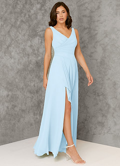 Azazie Kori Brautjungfernkleider A-Linie Plissee Chiffon Kleid Himmelblau image1