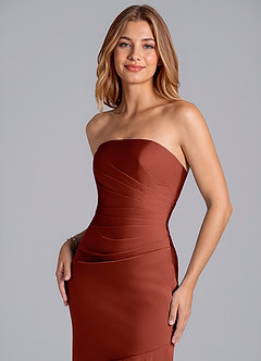 Azazie Danie Robes de demoiselle d'honneur Robe Fourreau en Mousseline de soie Sans bretelle Terracotta image7