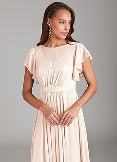 Azazie Daphne Modest Bridesmaid Dresses A-Line Ruched Mesh Floor-Length Dress image4