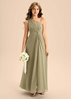 Azazie Brooke Junior Vestido de Musgo Verde de Gasa de Corte en A con Corte Lateral image1