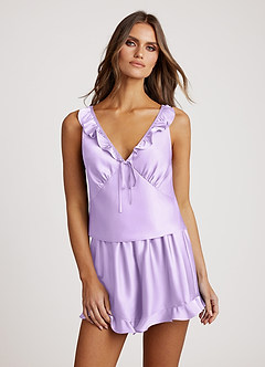 front Satin-Rüschenpyjama-Set