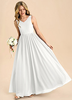 Azazie Hathaway Junior White A-Line Bow Chiffon Dress image4