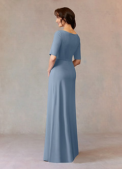 Azazie Joelle At-home Try On Dresses Dusty Blue A-Line Sequins Stretch Crepe Dress image3