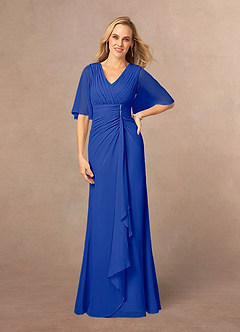Azazie Carson Mother of the Bride Dresses Royal Blue A-Line V-Neck Lace Chiffon Dress image1