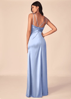 Azazie Aqua Abiti da Damigella Abito A-Line in Raso Elasticizzato con Scollo a V a Pieghe Ghiaccio image3