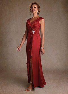 Azazie Santa Monica Mother of the Bride Dresses Pomegranate A-Line Lace Dress image4