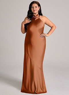Azazie Velli Abiti da Damigella Abito Sirena in Raso Elasticizzato Collo Alto Rame image10