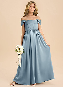 Azazie Hattie Junior Dusty Blue A-Line Pleated Stretch Satin Dress image6