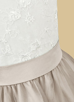 Azazie Vetty Flower Girl Dresses Ivory Frost A-Line Lace Tulle Dress image11