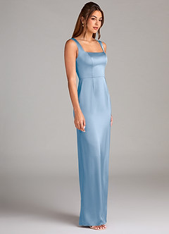 Azazie Flori Bridesmaid Dresses Powder Blue Sheath Side Slit Stretch Satin Dress image3