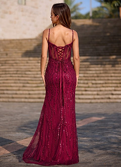 Dazzle Burgundy Sequin Corset Mermaid Dress image2