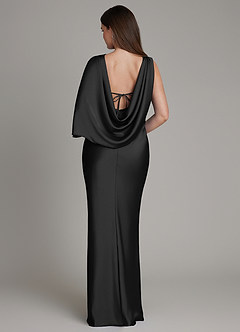 Azazie Darby Bridesmaid Dresses Black Mermaid Pleated Stretch Satin Dress image2