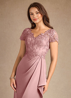Azazie Santa Ana Mother of the Bride Dresses Dusty Rose A-Line Lace Stretch Satin Dress image8