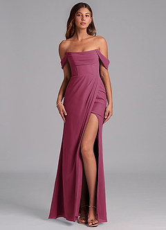 Azazie Johana Robes de demoiselle d'honneur Robe Sirène Convertible en Mousseline de soie Épaule décolletée Mûre image1