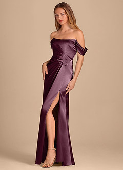 Azazie Shea Bridesmaid Dresses Cabernet Mermaid Off the Shoulder Metallic Satin Convertible Dress image3